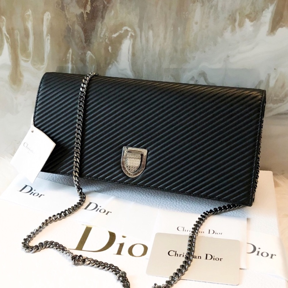 Dior Chevron Black Lambskin Diorama Chain Bag
